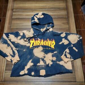 Thrasher Magazine LS Cut Crop Brown & Black Tie-Dye Hoodie - Size Medium